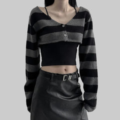 Pydshop 2024 Fashion Woman tops y2k style Gothic Stripe Buttons Up Knit Crop Top