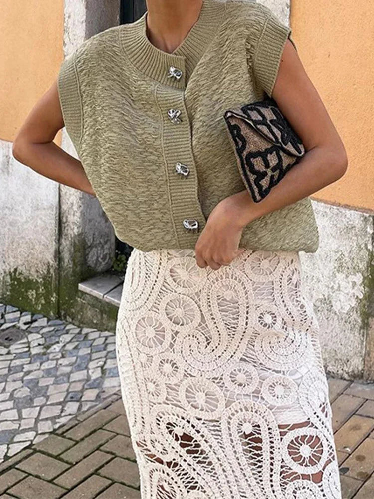 Pydshop Casual Knitted Vests Sweater For Women Fashion Button Sleeveless O-neck Cardigan Top Autumn 2024 Lady Versatile Knitwear