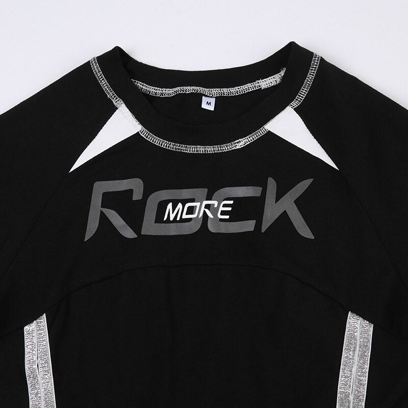 Pydshop Black Stripe Stitching Short Sleeve Top