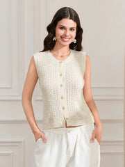 Pydshop Women Summer Button Sweater Vest Sleeveless Round Neck Ribbed Knit Tank Top Y2k Knit Cardigan Vest Shirt