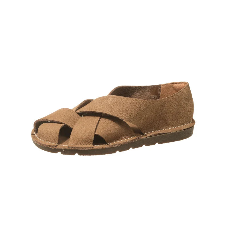 Pydshop 2024 Hot SummerNew Women's Outdoor Indoor Sandals Top Layer Cowhide Handmade Woven Women Casual Flat Bottomed Beach Woman Shoes