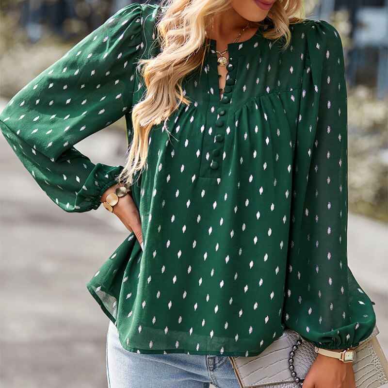 Pydshop 2023 New Spring Autumn Long Sleeve Chiffon Blouse Women Fashion Button V-neck Print Shirts Blouses Ladies Elegant Tops Fall Outfits 2023