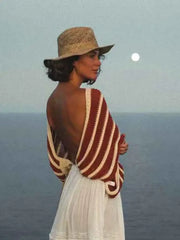 Pydshop Backless Bat Sleeve Knitted Beach Cover-Up Top