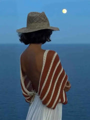 Pydshop Backless Bat Sleeve Knitted Beach Cover-Up Top