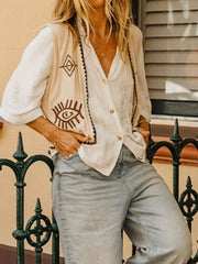 Pydshop Y2k Retro Quilted Boho Vest Women's Sleeveless Embroidered Linen Shirt Cardigan Vintage Crochet Floral Vest Tops Fashion New