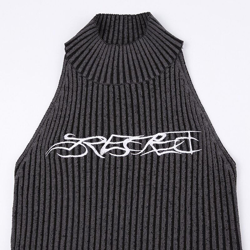 Pydshop Gothic Stripe Knitted Embroidery Top