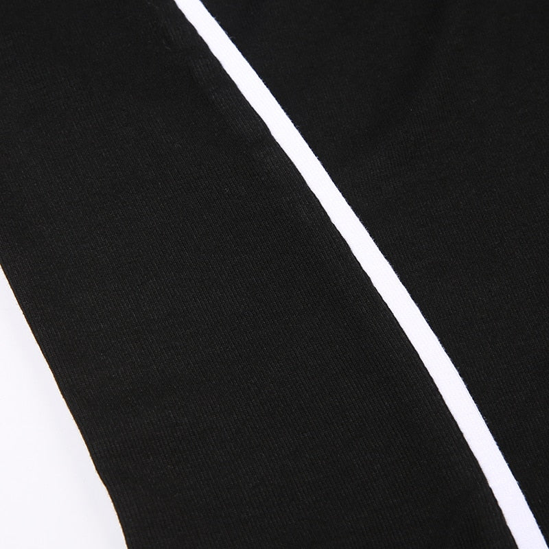 Pydshop Black Casual Stripe Stitch Zipper Top