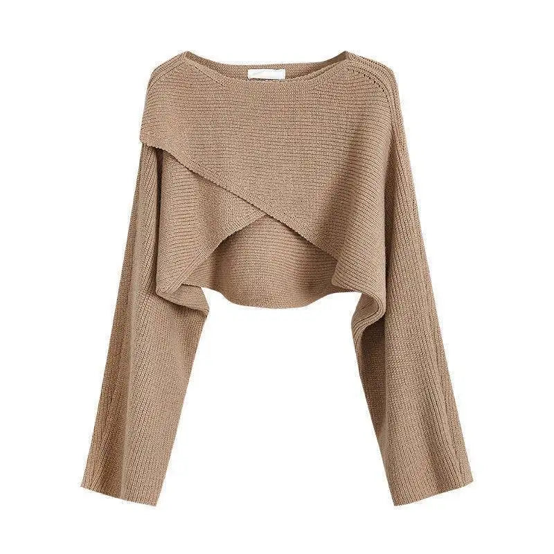 Pydshop 2024 Short Women's Pullovers Sweaters Autumn Winter Streetwear Knitted Sweater Long Sleeve Cross Irregular Solid Y2K Tops Sexy