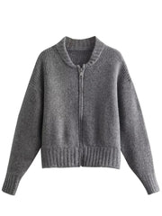Pydshop Fashion Solid Zipper Sweater Women 2024 Autumn Winter Knit Bomber Jacket Female Round Collar Long Sleeve Lady Street Chic Tops