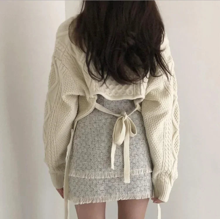 Pydshop Autumn New V-neck Slim Fit Sweaters Mujer Harajuku E-Girl Back Lace Up Knitted Pullover Y2k Grunge Long Sleeve Tops Women