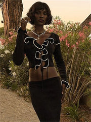 Pydshop Black Ruffle Knit Top