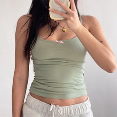 Pydshop Fairy Y2K Coquette Cropped Tops Vintage Women's Vest Summer Slim Fit Camisole Cute Bow 2000s Retro Aesthetic Kawaii Streetwear
