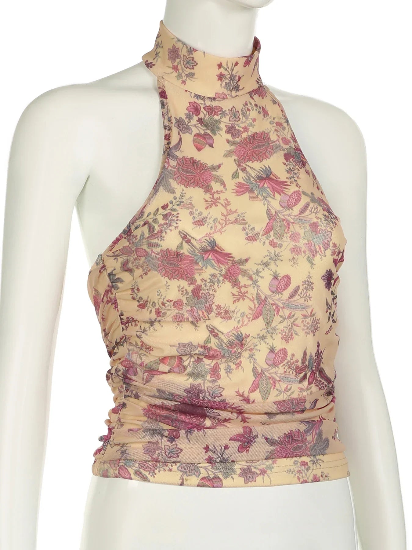 Pydshop Boho Floral Print Turtleneck  Halter Top