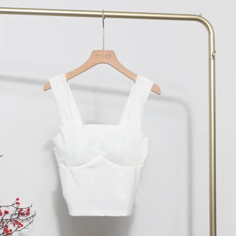 Pydshop Women's Sexy Vintage French Style Slim Fit Camisole Top Short Bandeau Tube Top With Padded Breasts Y2K Casual Party Streetwear