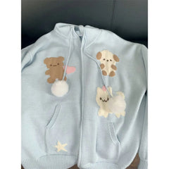 Pydshop  -  Jacquard Hooded Sweater Versatile Knitted Sweater Kawaii Cardigan Women Korean Fashion Long Sleeve Tops Y2k Clothes