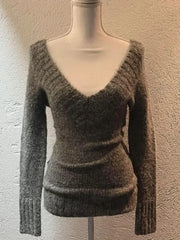 Pydshop Mode Vintage V-ausschnitt Strick Tops Frauen 2024 Frühen Herbst Neue Pullover Mujer Y2k Grunge Slim Fit Langarm Pullovers142411