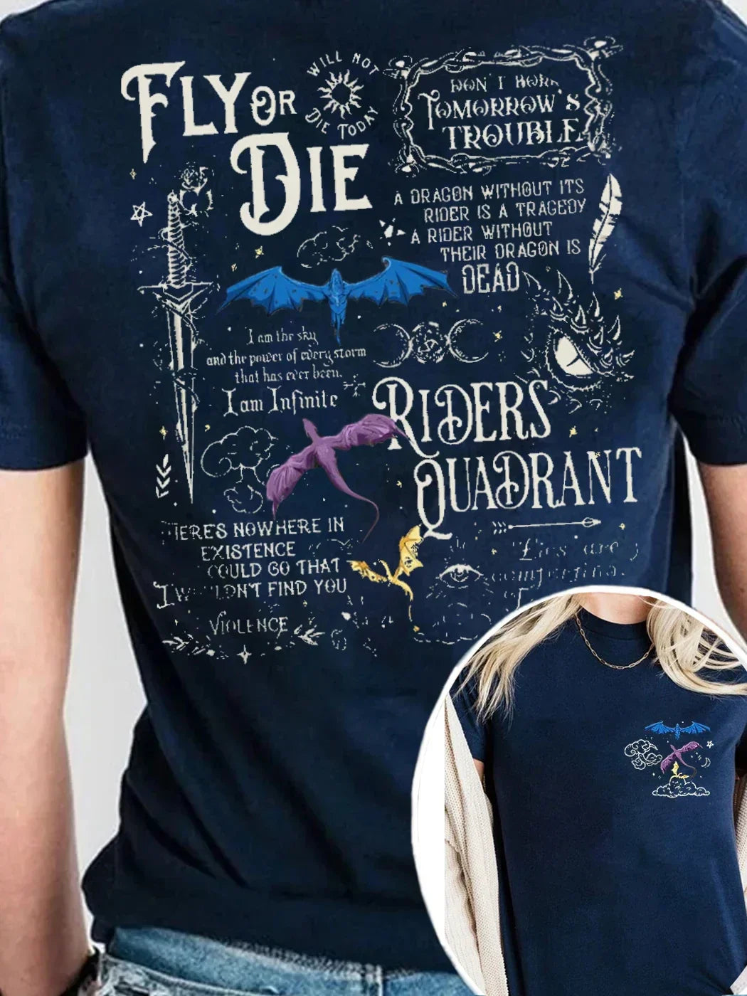 Pydshop Basgiath War College Dragon Rider Retro Shirt  2 Side Patten Cotton Tee Fourth Wing Riders T-Shirt Fantasy Apparel Y2K Top