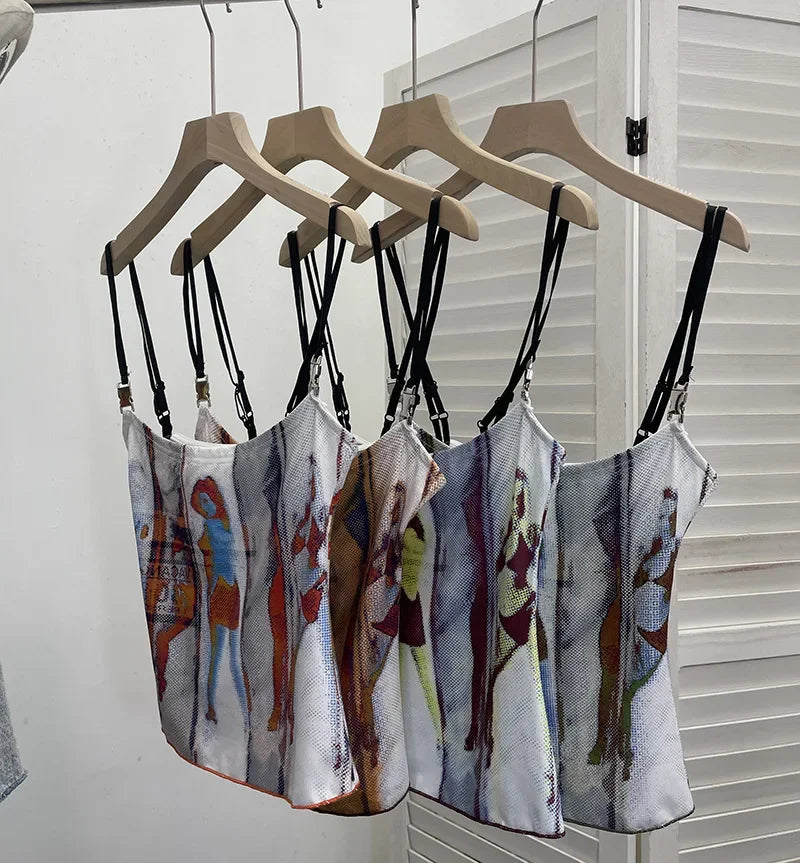Pydshop Women's Retro Print Chic Camisole Top Sexy Slim Fit Camisole Short Sleeveless Tube Top 8830 Party Casual Holiday Street Outfits