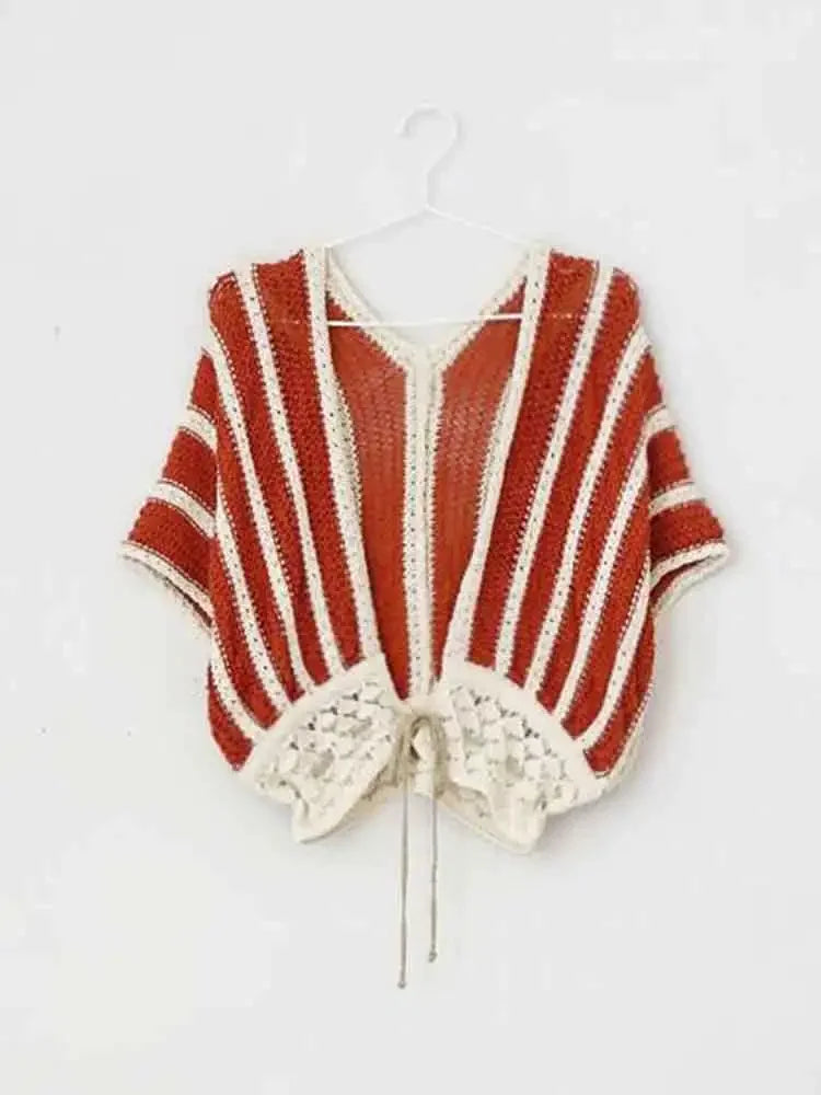 Pydshop Backless Bat Sleeve Knitted Beach Cover-Up Top