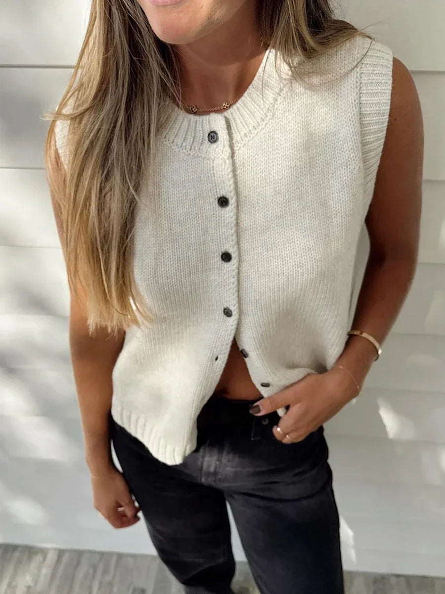 Pydshop Y2k Sweater Vest Womens Button Front Round Neck Sleeveless Knit Vest Summer Ribbed Tank Tops Streetwear