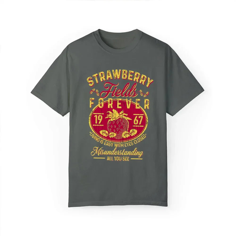 Pydshop Old School Band Tees Beatle Strawberry Fields Rock Band Unisex Top 100% Baumwolle T-Shirt Lässiges loses Retro-Shirt Y2K Top Streetwear
