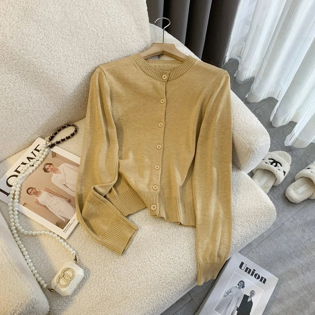 Pydshop Fashion Knitted Sweater Cardigan Casual Top For Women O Neck Solid Color SlimLong Sleeve Female 2024 Autumn Chic Cardigan