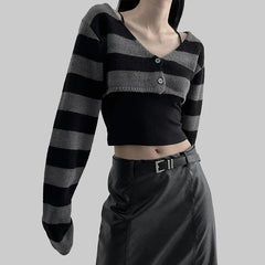 Pydshop 2024 Fashion Woman tops y2k style Gothic Stripe Buttons Up Knit Crop Top