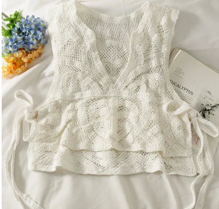 Pydshop Crochet Lace-Up Crop Top