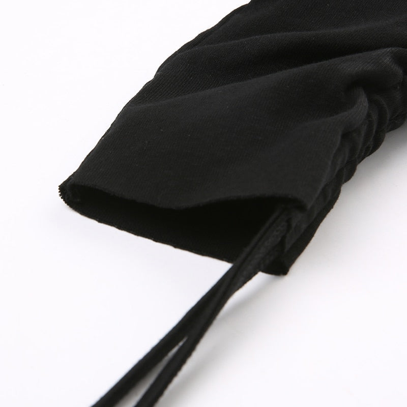 Pydshop Black Drawstring Shirring Off Shoulder Top