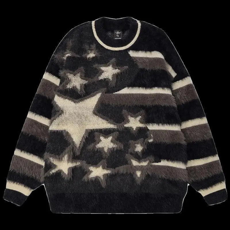 Pydshop  -  Star Design Sweater Stripe BF Casual Wool Knitwear Long Sleeved Casual Top Y2k Clothes Pullover Oversize Women Winter Clothes