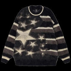 Pydshop  -  Star Design Sweater Stripe BF Casual Wool Knitwear Long Sleeved Casual Top Y2k Clothes Pullover Oversize Women Winter Clothes