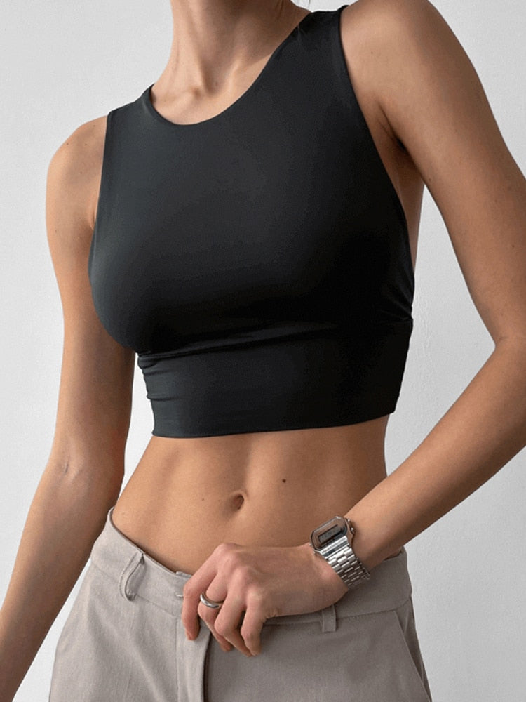 Pydshop Black Backless Fitness Sporty Sleeveless Top