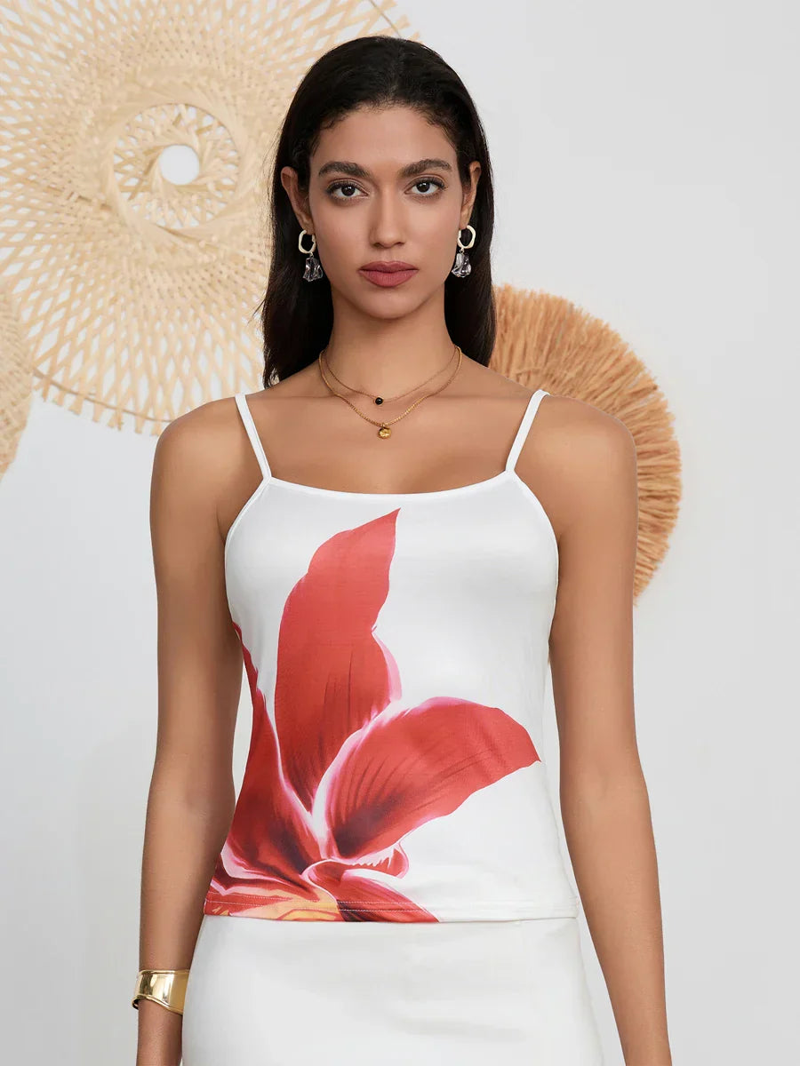 Pydshop Y2k Vintage Women's Summer Cami Tops Sleeveless Low Cut Flower Print Fitted Vest for Party