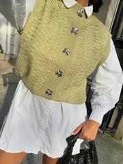 Pydshop Casual Knitted Vests Sweater For Women Fashion Button Sleeveless O-neck Cardigan Top Autumn 2024 Lady Versatile Knitwear