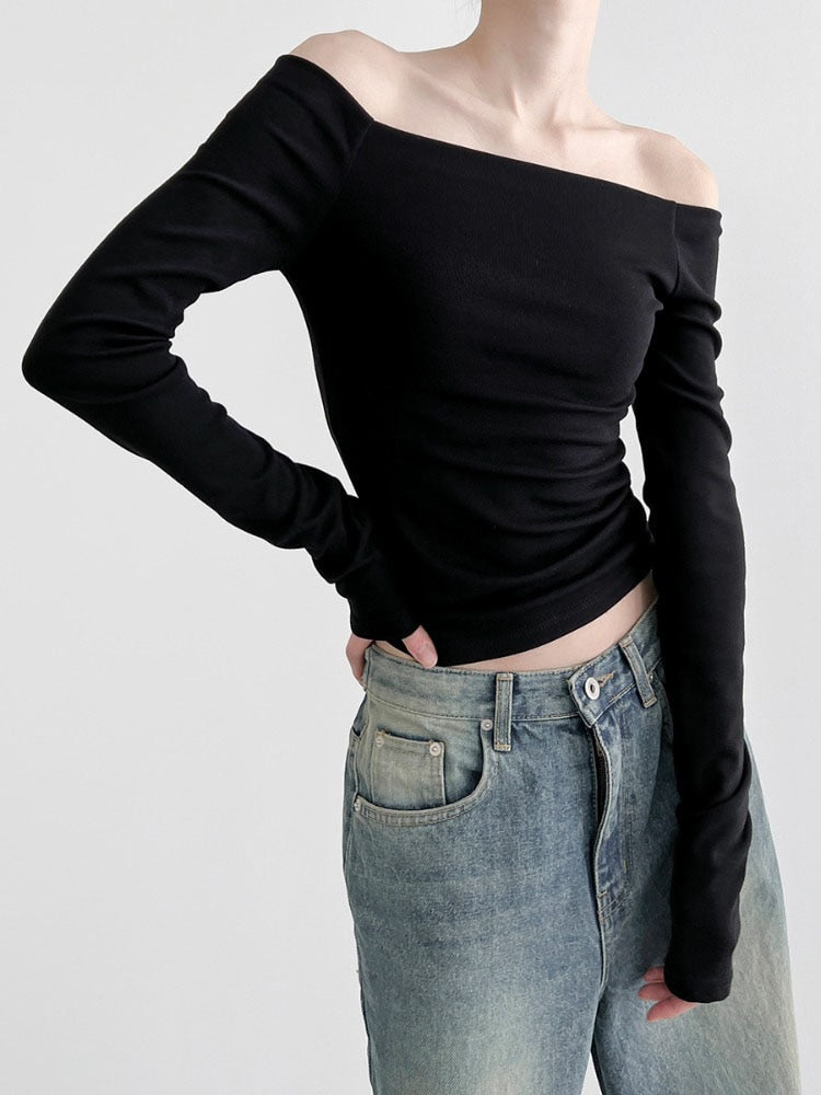 Pydshop Gothic Off-Shoulder Skinny Slash Neck Top