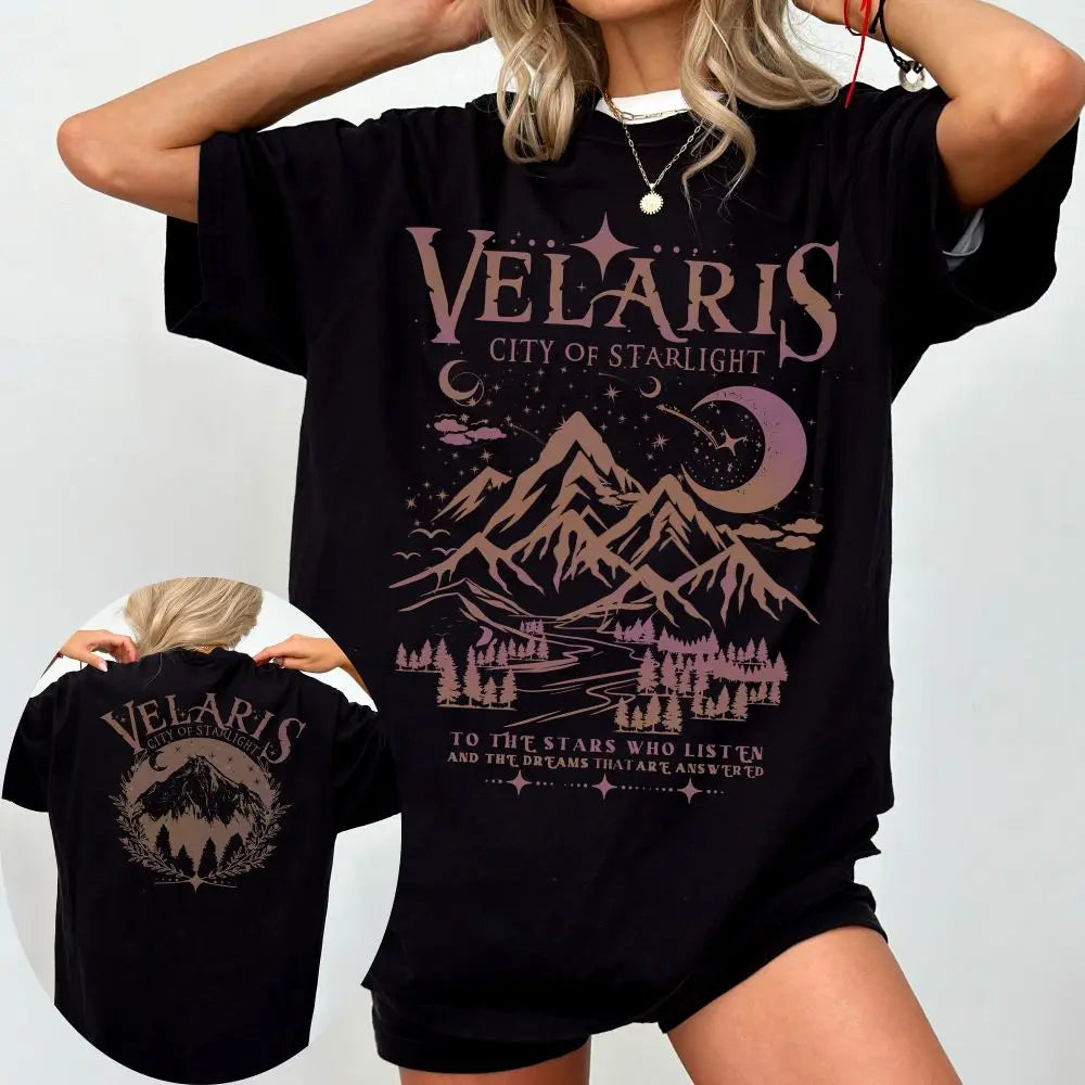 Pydshop ACOTAR Velaris Shirt Sarah J Maas Book Boyfriend Book Lover Gift100% Cotton Loose Retro Shirt Unisex Tee Fantasy Apparel Y2K Top