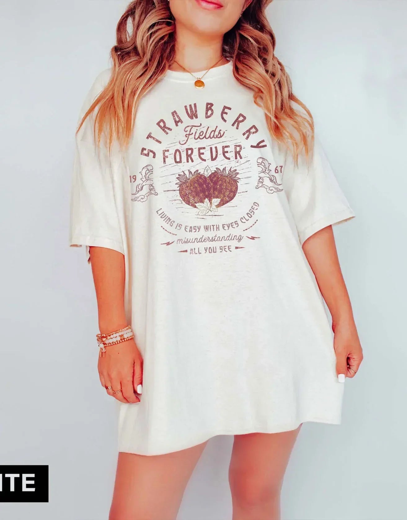 Pydshop Beatle Strawberry Fields Rock Band Tee Old School Short Sleeve Band Shirt Loose Casual Apparel Y2K Top Daily Trendy Streetwear