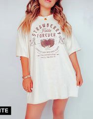 Pydshop Beatle Strawberry Fields Rock Band Tee Old School Short Sleeve Band Shirt Loose Casual Apparel Y2K Top Daily Trendy Streetwear