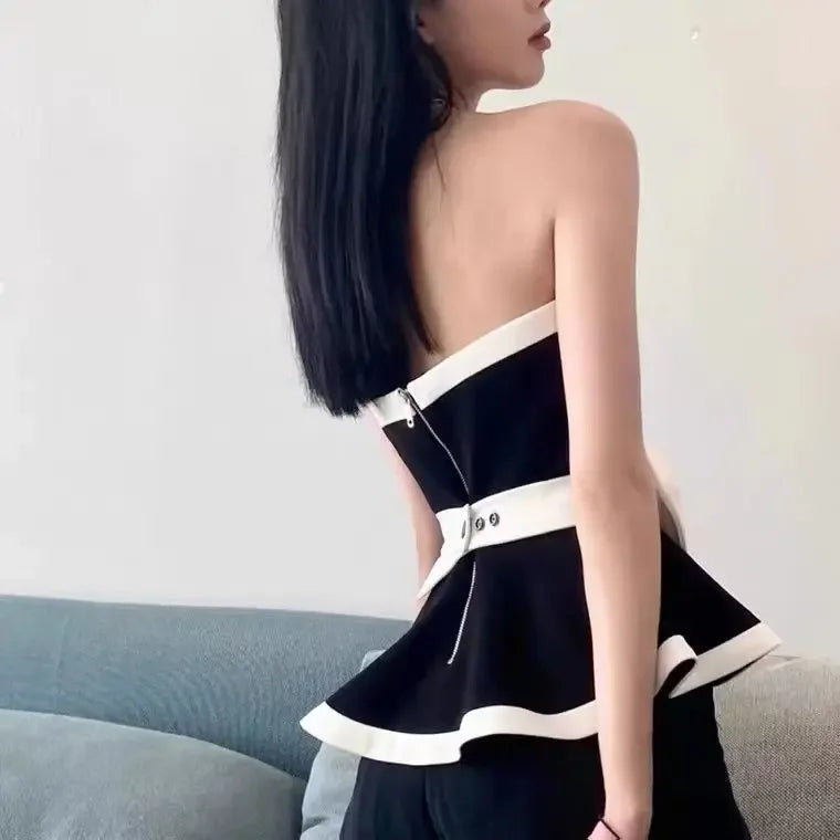 Pydshop Black Tube Top with Contrast Bow