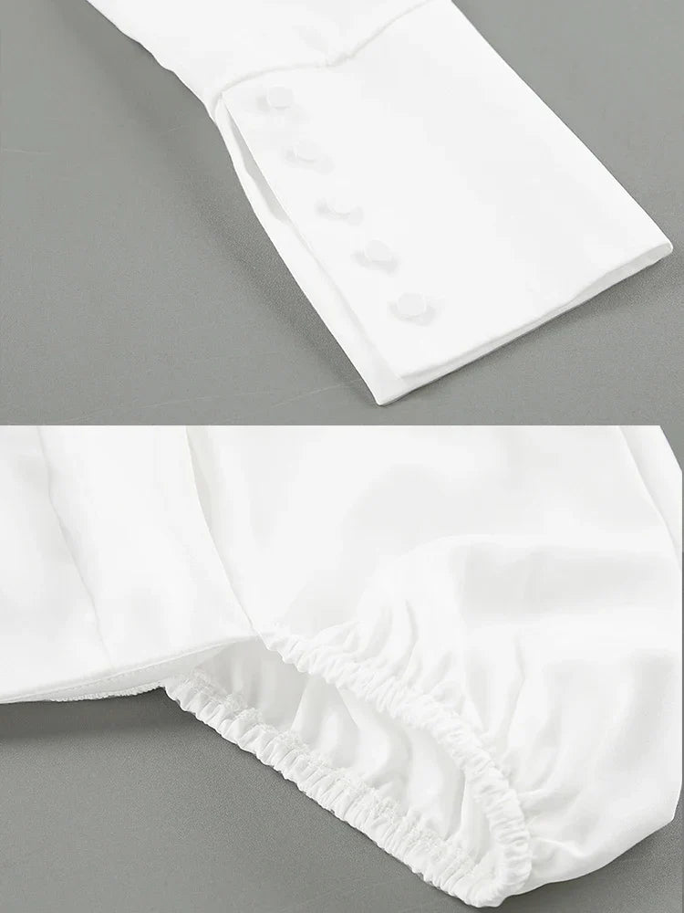 Pydshop Flare Puff Sleeve Open Shoulder White Top