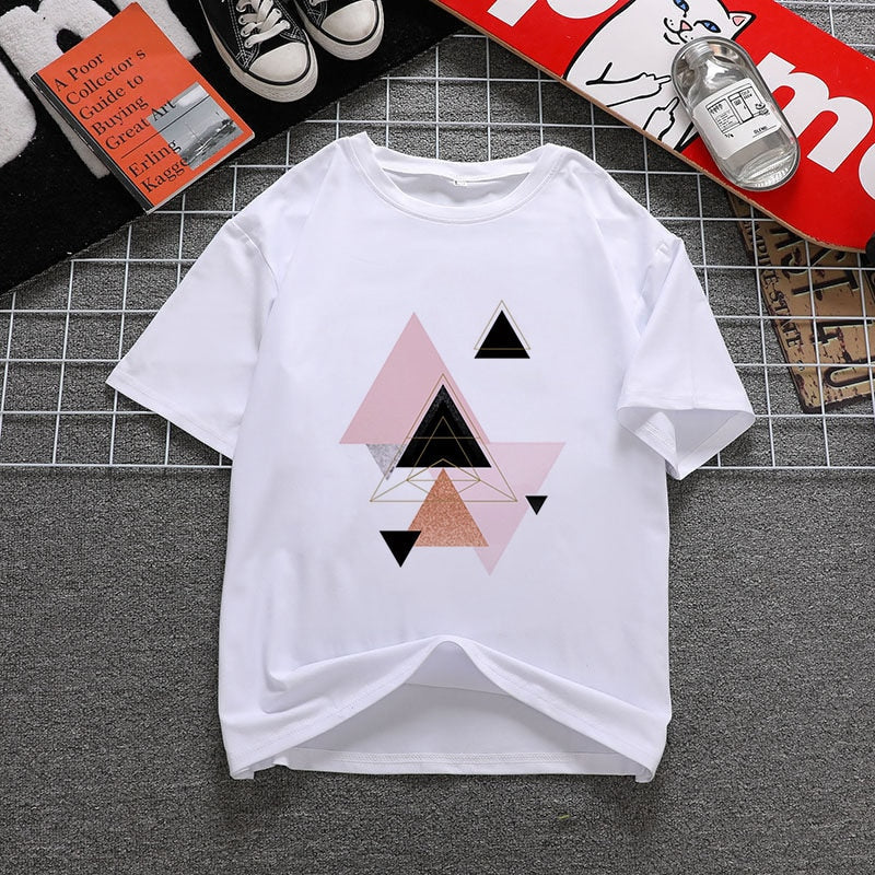Beautiful Geometry Printed T Shirt Women 90s Graphic T-shirt Harajuku Tops Tee Cute Short Sleeve Oversized Tshirt Female Tshirts