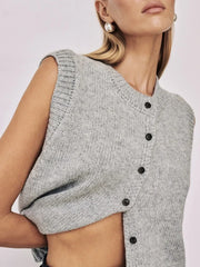 Pydshop Y2k Sweater Vest Womens Button Front Round Neck Sleeveless Knit Vest Summer Ribbed Tank Tops Streetwear
