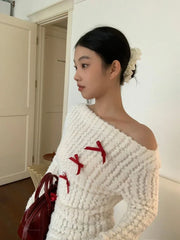 Pydshop Skew Collar Off Shoulder Knitted Tops Women 2024 Spring Autumn New Bottoming Pullovers Y2k Long Sleeve Slim Fit Sweaters