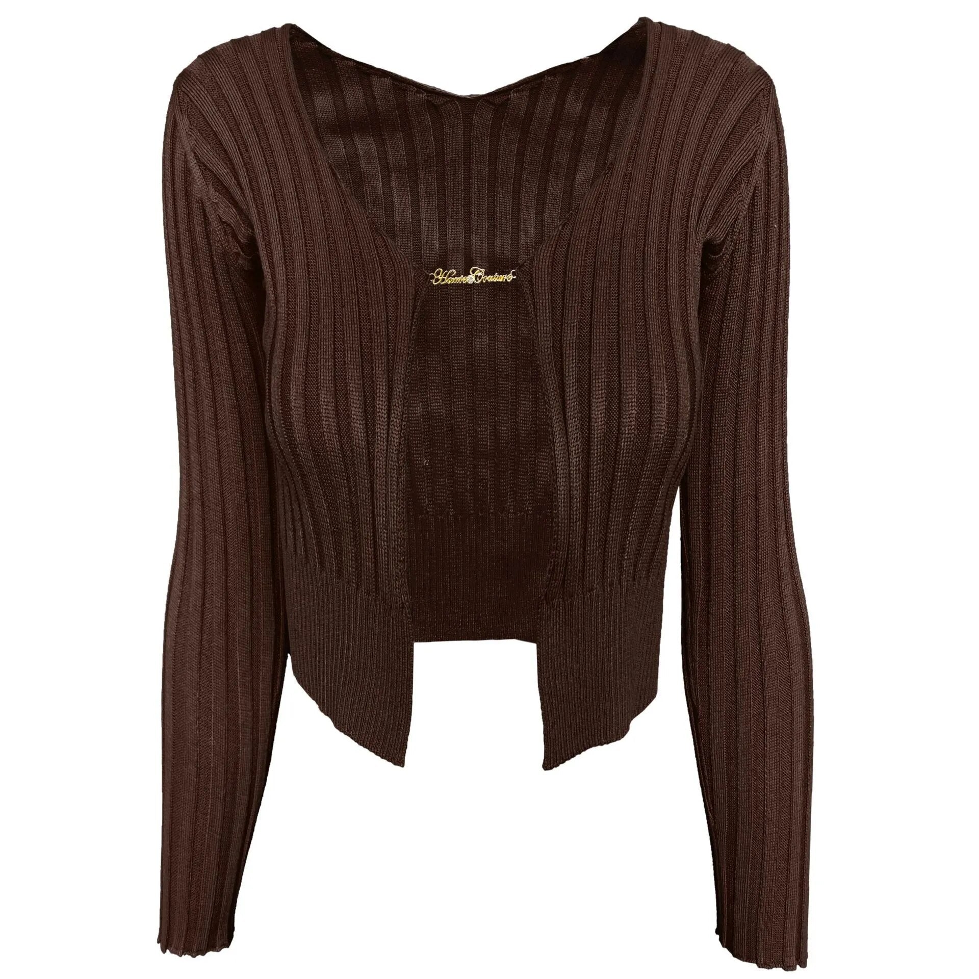 Pydshop Knitted Long Sleeve Ribbed Mini Top and Full Sweater