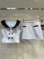 Pydshop Contrast Short Sleeve Buttoned Vest Top And Mini Skirt Set