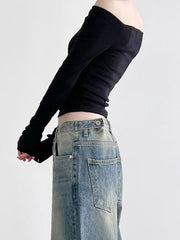 Pydshop Gothic Off-Shoulder Skinny Slash Neck Top