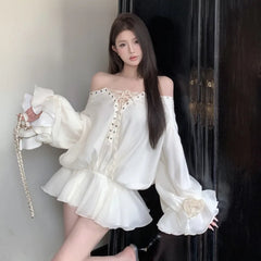 Pydshop High Quality French Fashion Luxury Lady Shirts & Blouses Women Fried Street Loose Blusas Ruffled Edge Patchwork Flower Tops