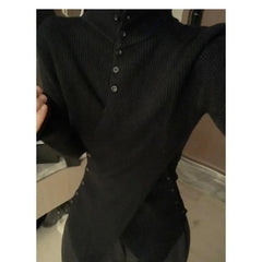 Pydshop Oversize Irregular Slim Fit Bottoming Sweaters Simple Black Turtleneck Knitted Tops Women 2024 Autumn New Long Sleeve Cardigan