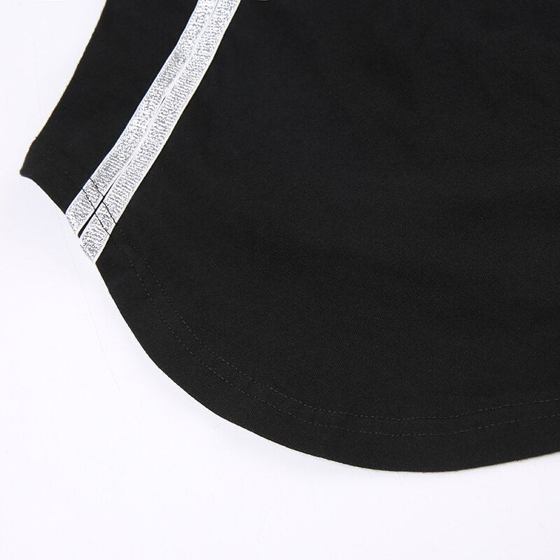 Pydshop Black Stripe Stitching Short Sleeve Top