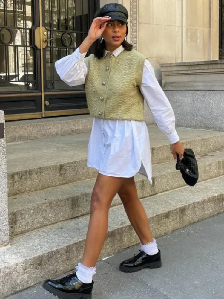 Pydshop Casual Knitted Vests Sweater For Women Fashion Button Sleeveless O-neck Cardigan Top Autumn 2024 Lady Versatile Knitwear